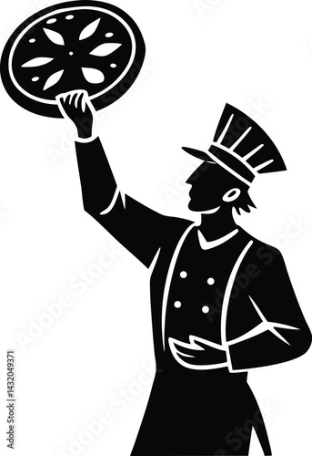  silhouette of pizza maker spinning dough in air