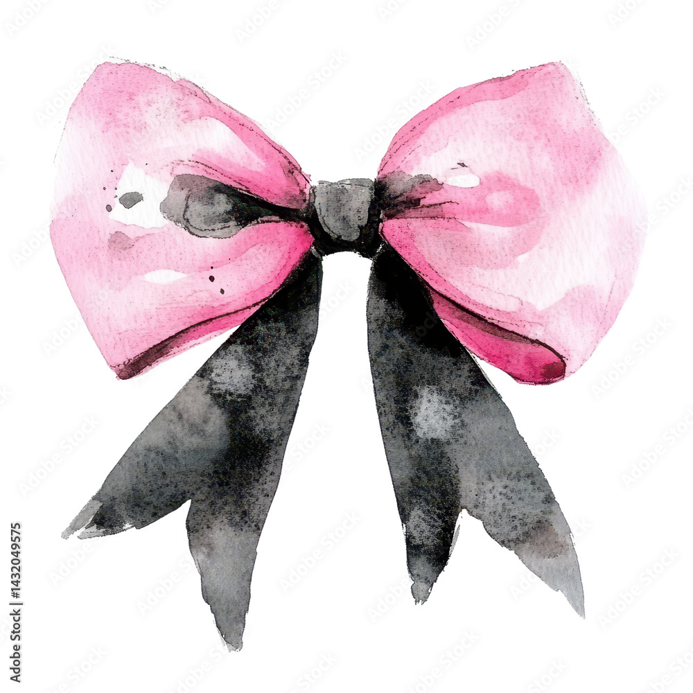 watercolor pink black bow isolated on white transparent background