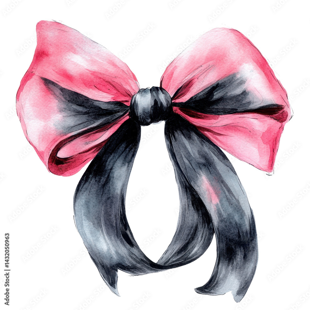 watercolor pink black bow isolated on white transparent background