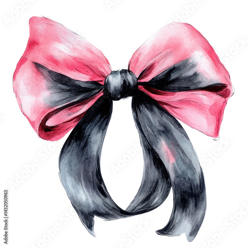 Obraz na płótnie watercolor pink black bow isolated on white transparent background w salonie