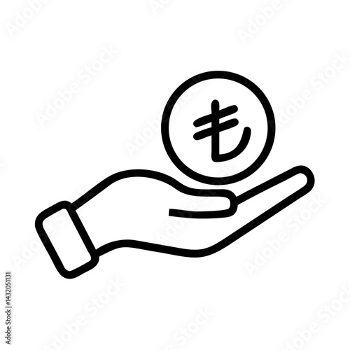 Turkish Lira icon held in hand, financial gesture concept