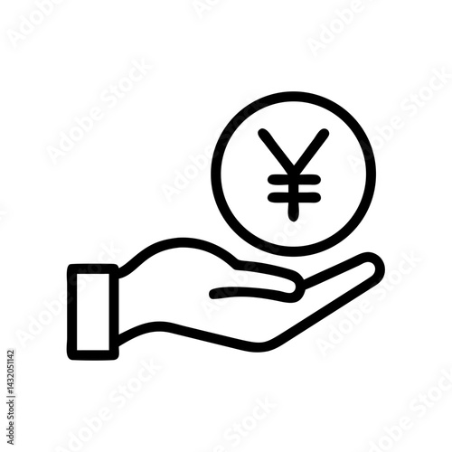 Chinese Yuan coin icon held in hand, financial transaction concept