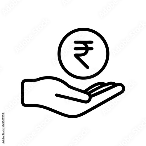 Hand holding Indian rupee coin icon, finance exchange concept