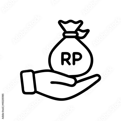 Hand icon holding money bag with Indonesian Rupiah symbol, finance concept
