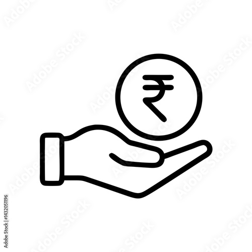 Hand holding Indian rupee coin icon, financial transaction concept
