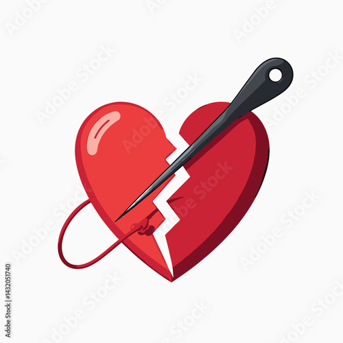 heartbreak illustration with scissors and thread
