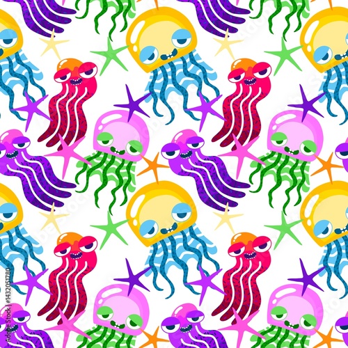 Summer ocean animals seamless octopus and jelly fish pattern for wrapping paper and kids print and party accessories
