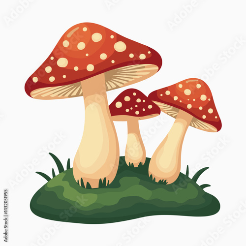 cartoon mushrooms in grass  red and orange illustrations