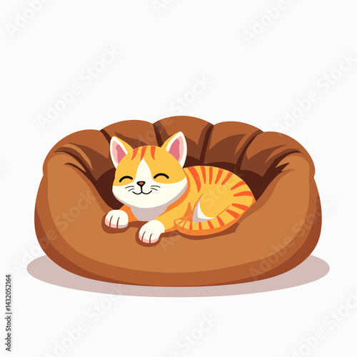 cute yellow tabby cat sleeping in brown pet bed