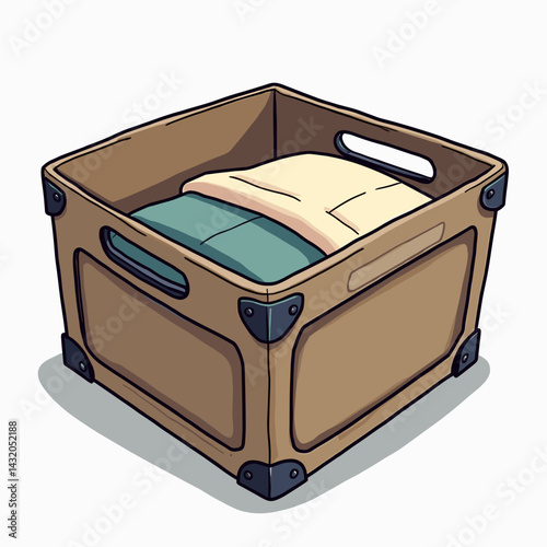 cartoon suitcase with bedding inside  brown luggage with blue sheets