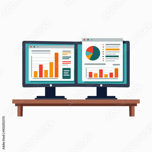 colorful data visualization on dual monitors