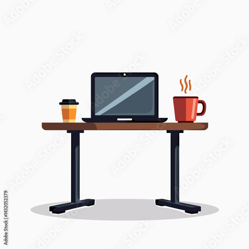 workstation with laptop and coffee mugs