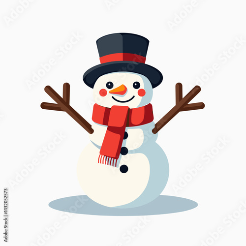 colorful cartoon snowman with red scarf and brown gloves