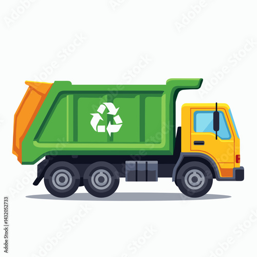 recycling truck with green bin  ecofriendly waste management vehicle