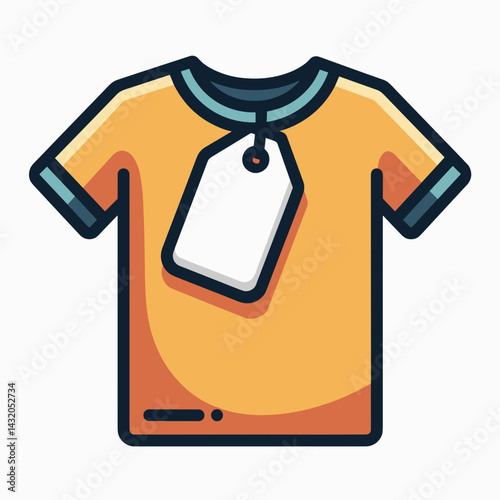 vibrant yellow tshirt with blue trim and white tag  stock image
