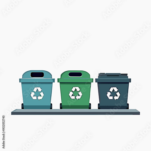colorful recycling bins with green and blue trash cans