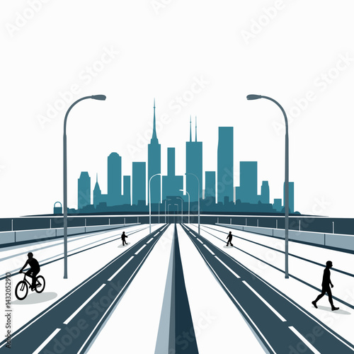 urban cycling pathway with city skyline view