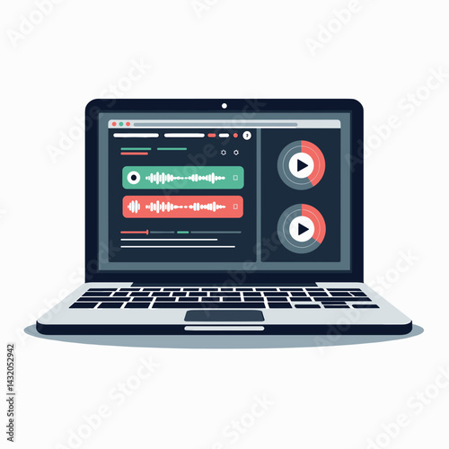 modern laptop with audio production software