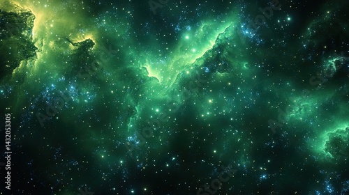 High resulation image of sky galaxy outer space nebula, thousand stars and green galaxy combination with various fractal ideas.