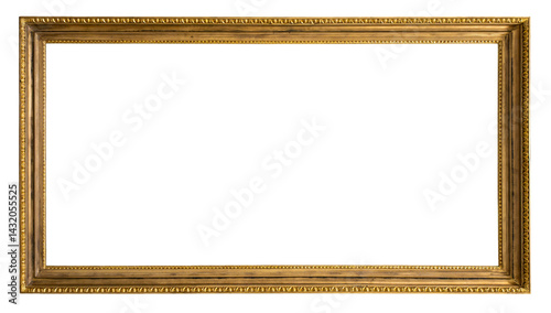  Artistic gilded antique picture frame (panoramic format) with transparent background, png image.