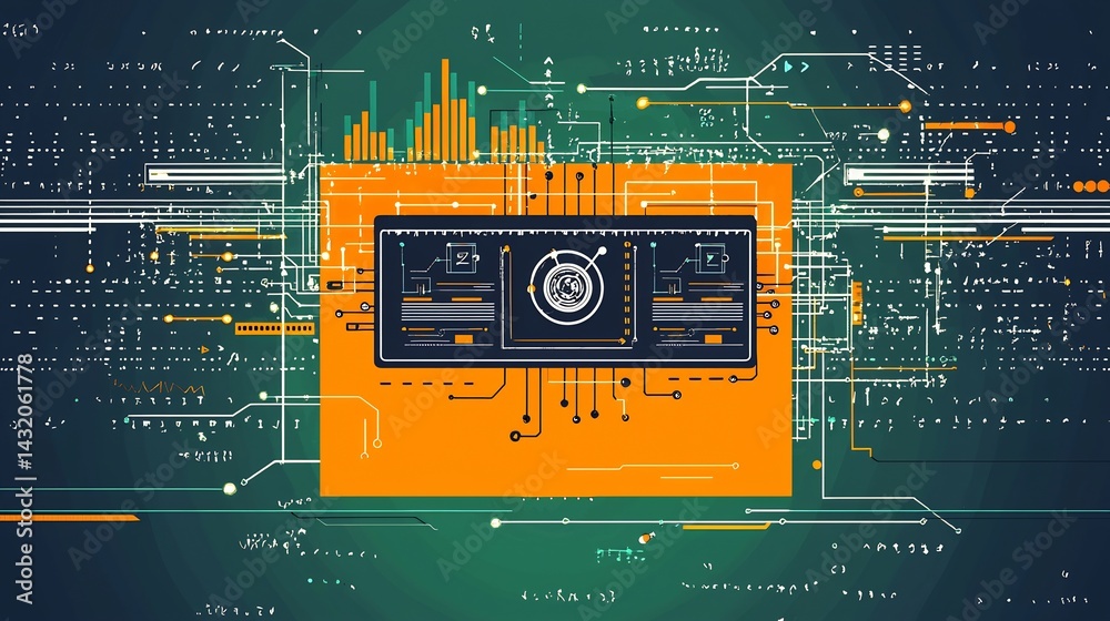 Obraz premium Flat Illustration of Peer to Peer Network Drawn a Bold Colored Note for Visual Tech Concept Mapping