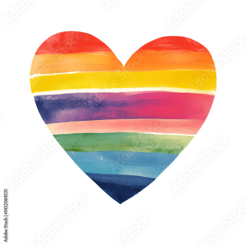 painted heart in lgbtqia+ rainbow colors on transparent background