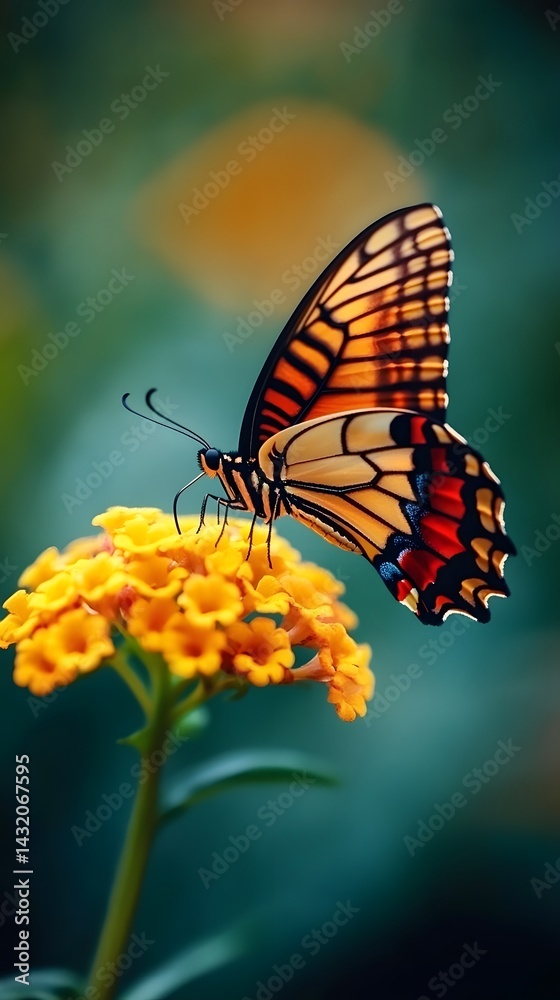 Obraz premium Vibrant Butterfly on Yellow Flower in Nature