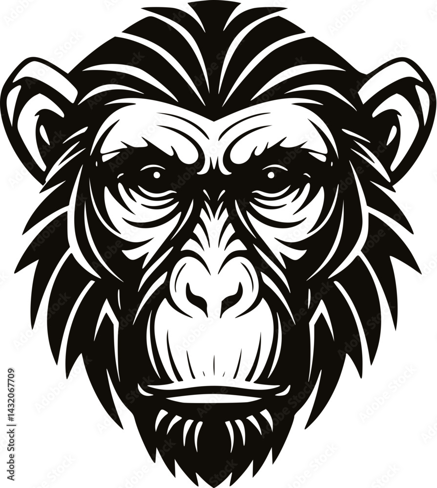 Minimalist tribal monkey drawing in black lines on white background Minimalist tribal monkey drawing in black lines on white background