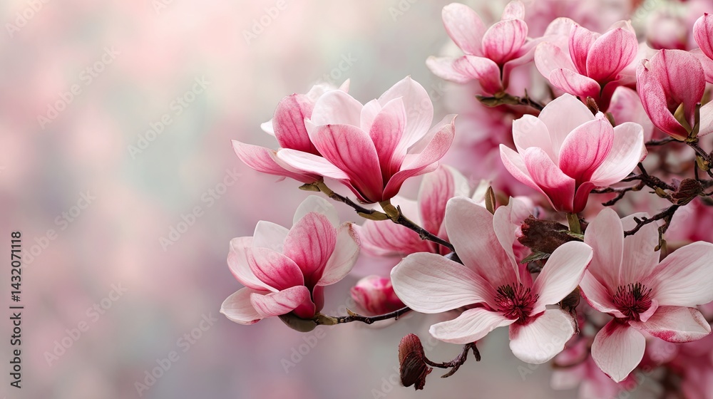 High resulation image of pink spring blossom of magnolia flowers on soft background with copy space. High resulation image of pink spring blossom of magnolia flowers on soft background with copy space.