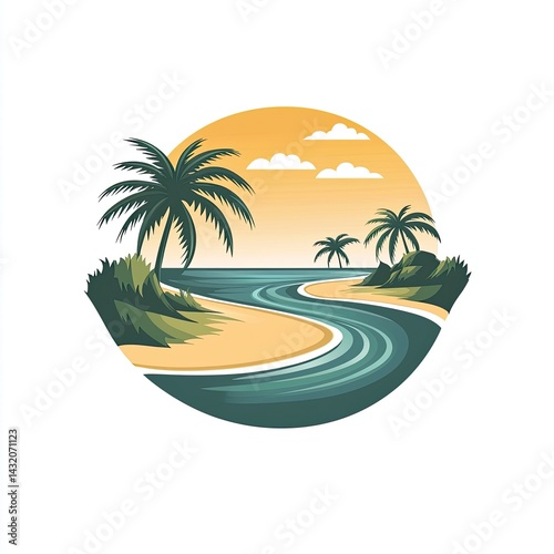 Wallpaper Mural Tranquil Tropical Beach Sunset Scene with Palm Trees Torontodigital.ca