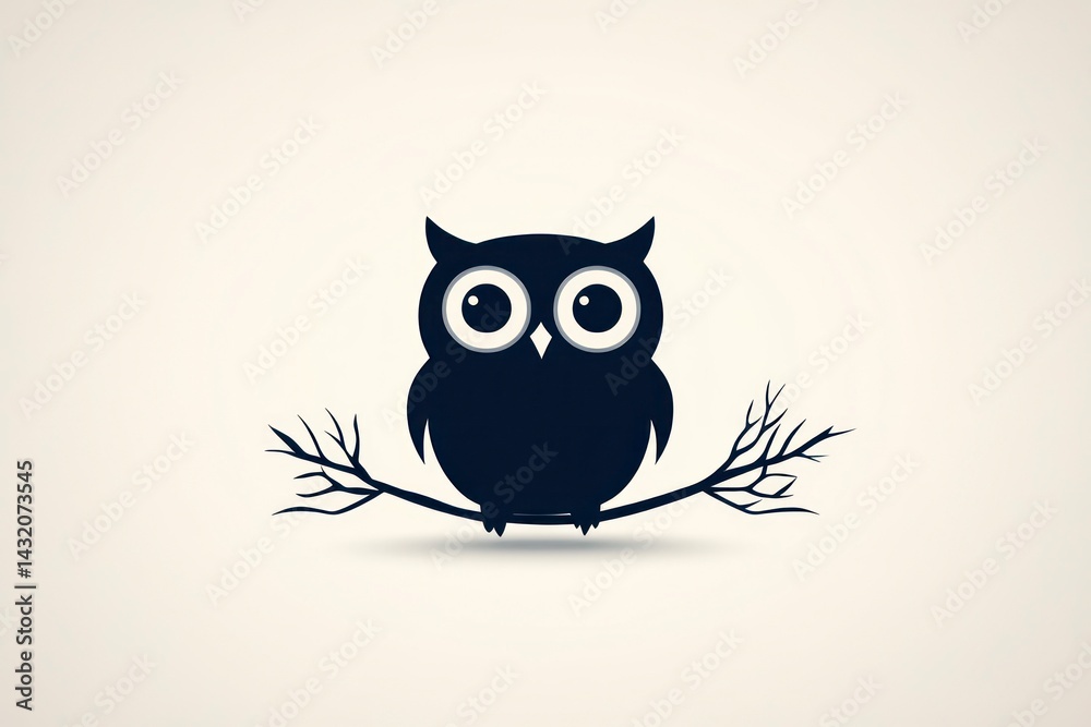 Fototapeta premium Charming Owl Perched on a Branch Minimalist Design for Nature and Wildlife Themes