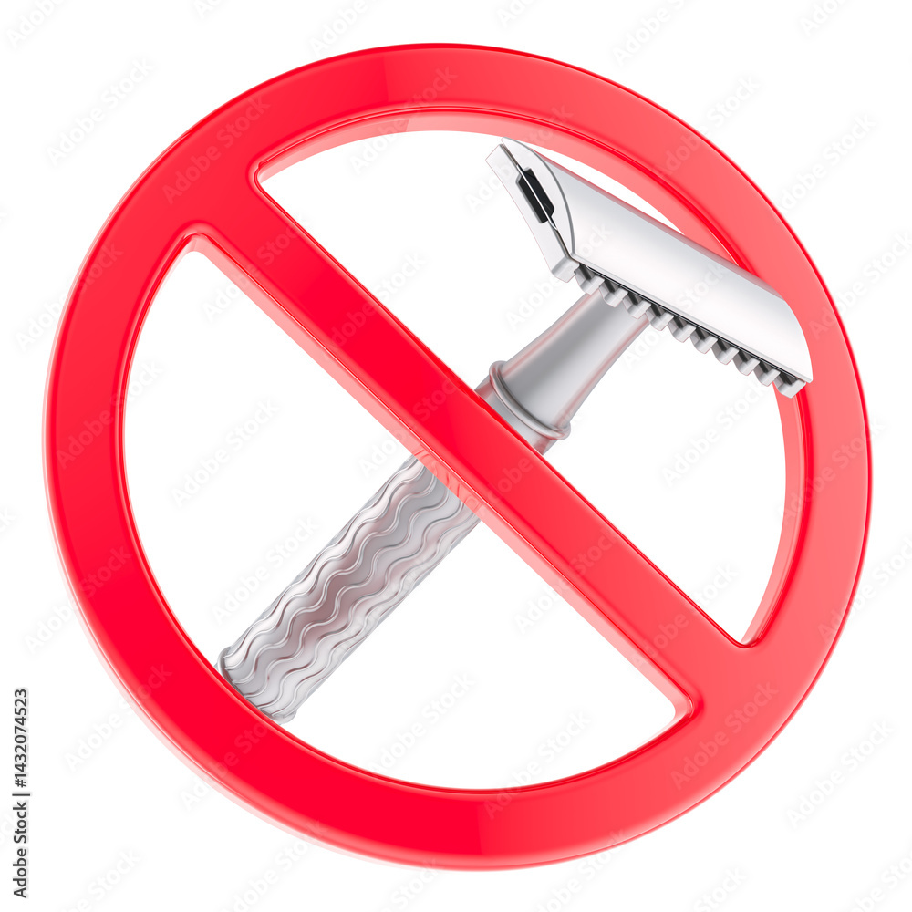 Prohibition symbol with Adjustable Double Edge Safety Razor. 3D rendering isolated on transparent background