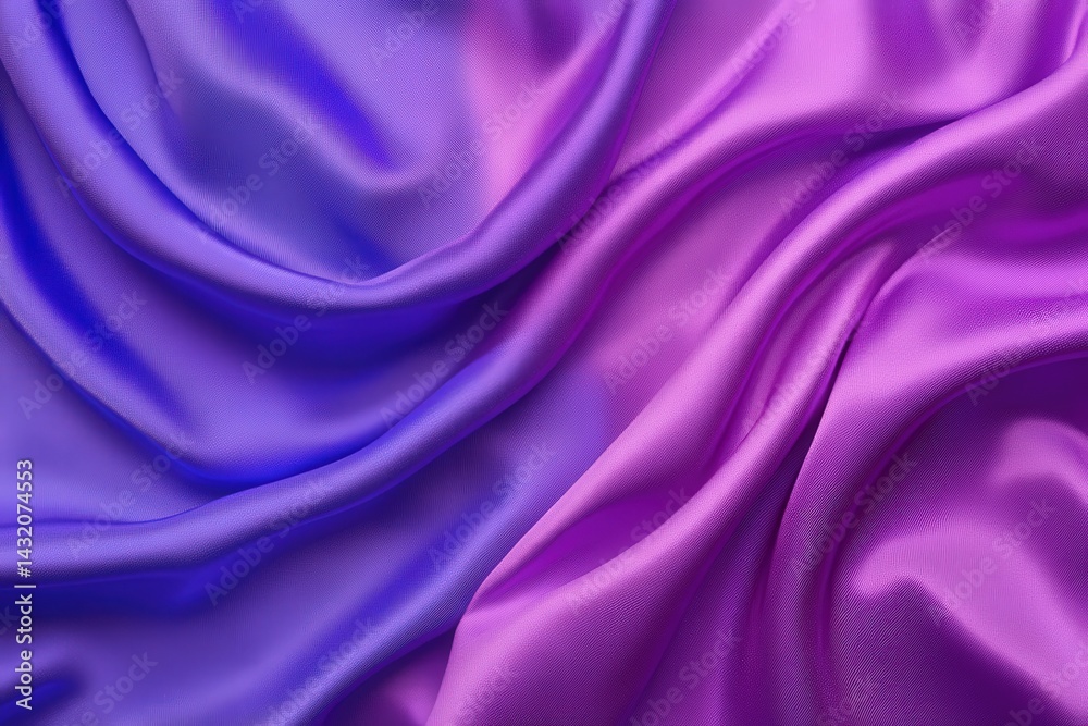 Fototapeta premium Luxurious silk fabric draped in shades of purple and blue.
