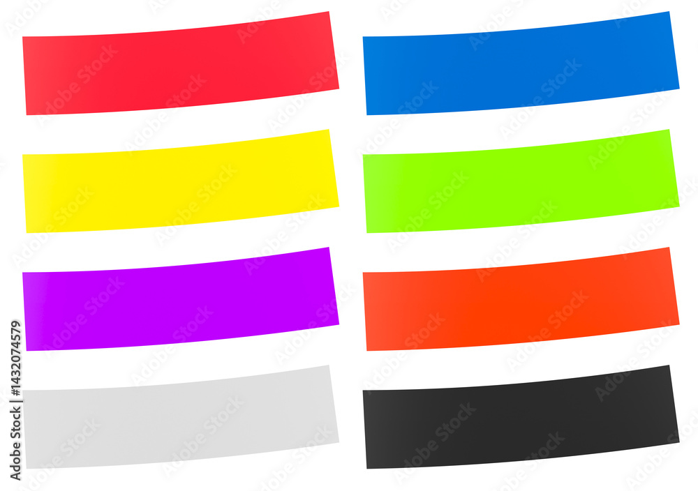 Set of colored sticky papers, thin. 3D rendering isolated on transparent background