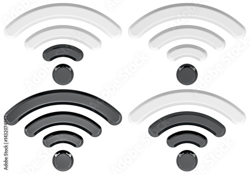 Obraz na płótnie Wi-Fi icon set with different signals. 3D rendering isolated on transparent background w salonie