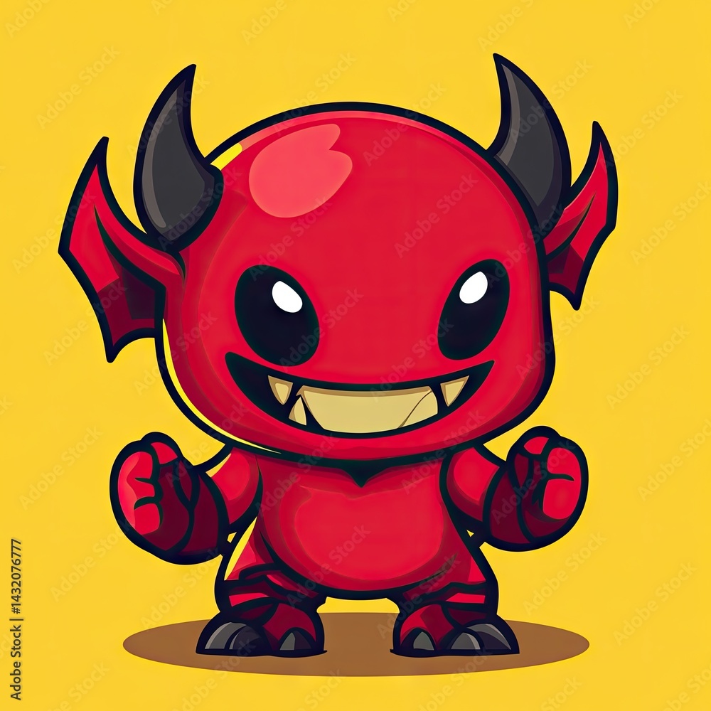 A cheerful, little red demon character with horns. A cheerful, little red demon character with horns.