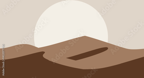 Minimalist Desert Landscape with Sun – Vector Illustration