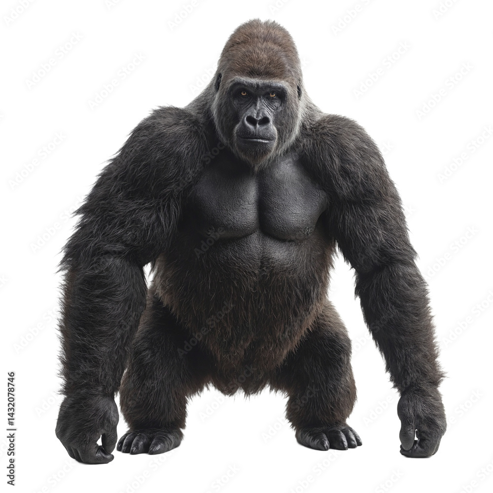 Isolated intimidating silverback gorilla exuding strength and dominance Isolated intimidating silverback gorilla exuding strength and dominance
