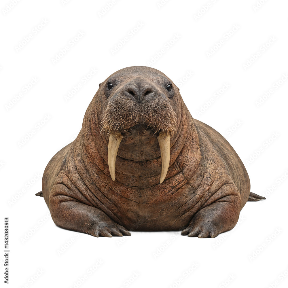 Obraz premium Isolated burly walrus with long tusks resting gracefully in the center