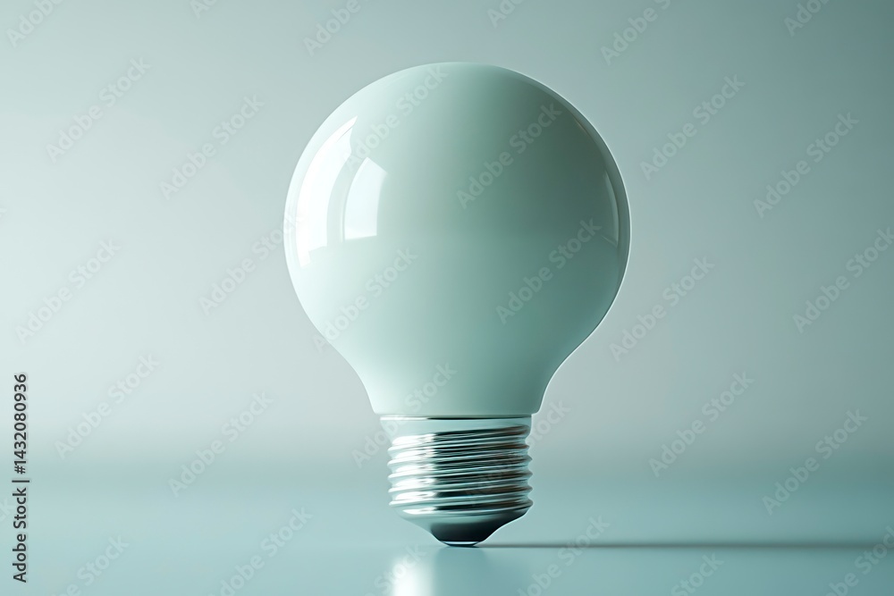 A modern light bulb glowing softly symbolizing innovation and energy efficiency in a minimalis A modern light bulb glowing softly symbolizing innovation and energy efficiency in a minimalis