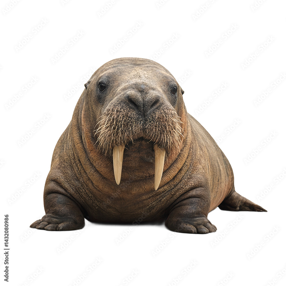 Obraz premium Isolated burly walrus with long tusks resting gracefully in the center