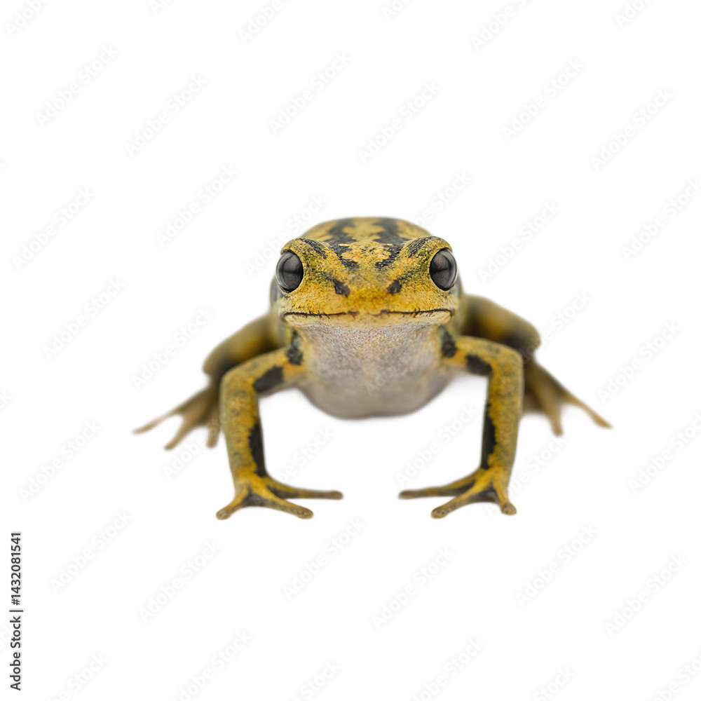 Obraz premium Vibrant tiny dart frog isolated on white background