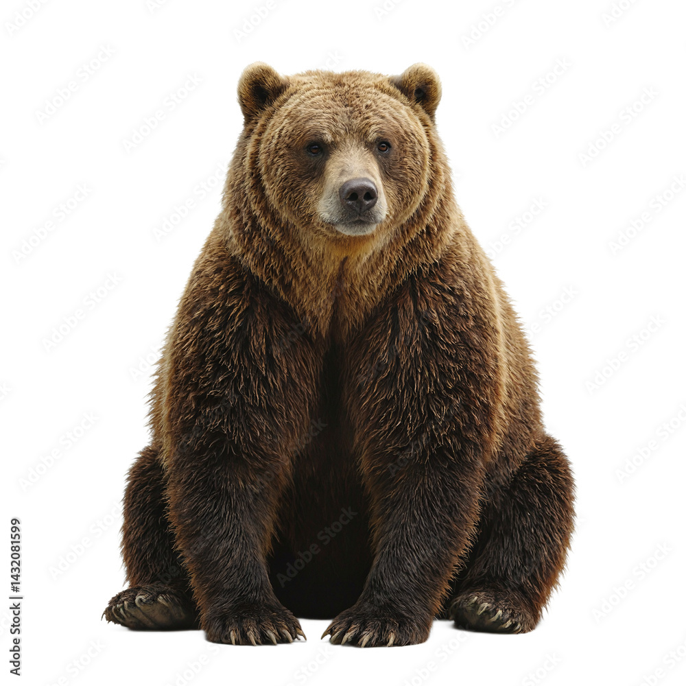 Fototapeta premium Isolated rugged grizzly bear sitting heavily centered