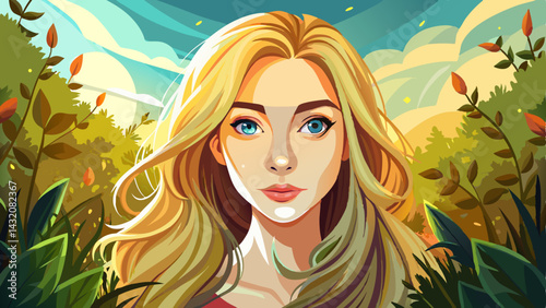 Portrait of a beautiful young woman with blonde hair in nature. Soft, warm light and gentle expression