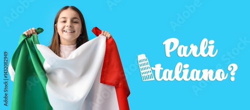 Little girl with flag and t...