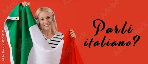 Mature woman with flag and ...
