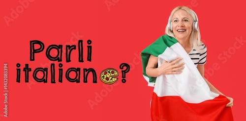 Mature woman with flag and ...