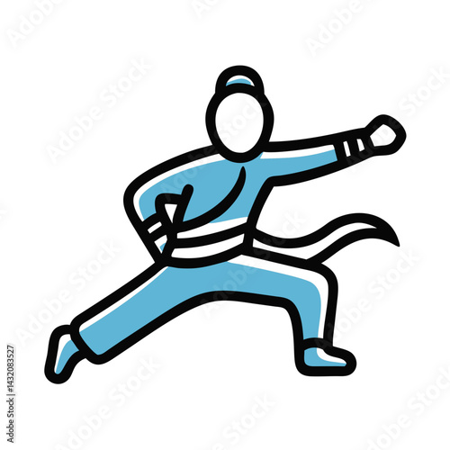Wushu practitioner in an action pose on a simple white background for martial arts illustration