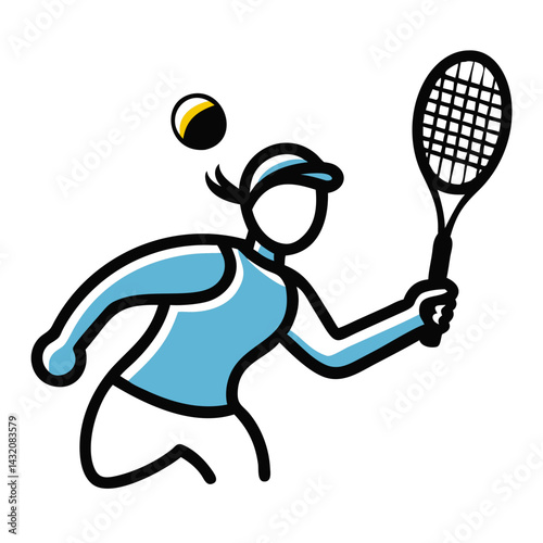 Tennis player in action hitting a ball on a simple white background for sports illustration