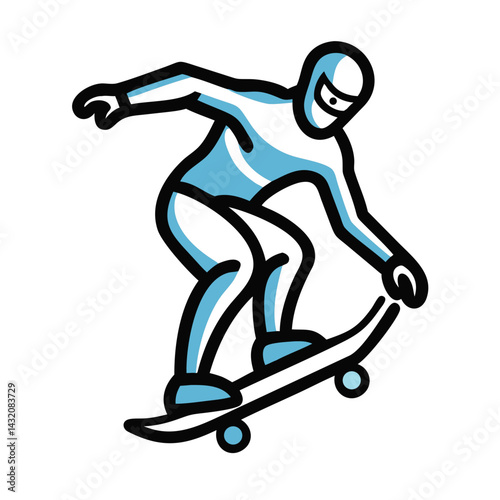 Skateboarder performing a trick on a simple white background for sports illustration